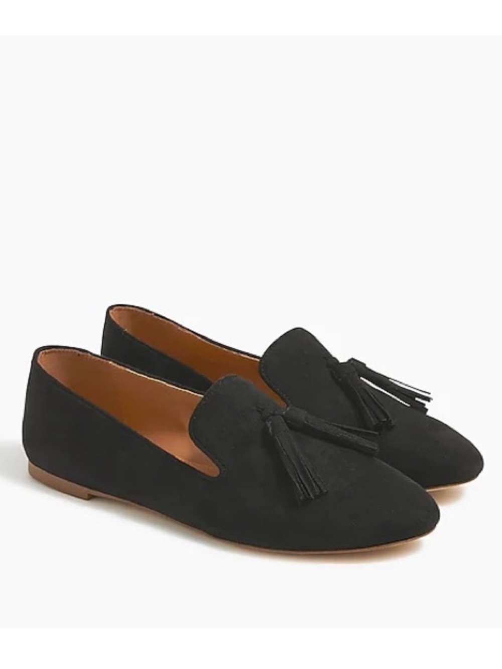 J Crew Black Tassel Suede Loafers - Women's Slip-On Flats